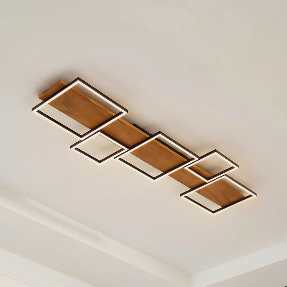 Plafoniera LED Lindby Galad, nero, legno, a 5 luci, 140 cm